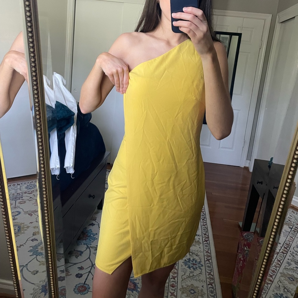 NBD x Naven Tessie One Shoulder Back Cutout Canary Yellow Cocktail Mini Dress M